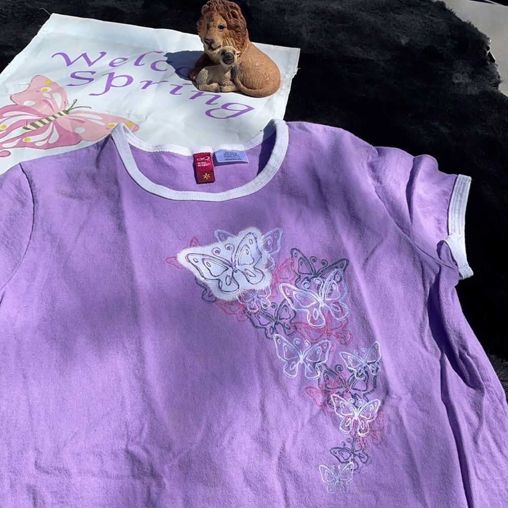 So Purple Short Sleeves Cotton Butterfly Tee Girls XL
